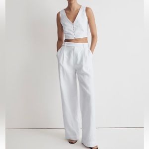 Madewell Harlow wide leg linen pant. Eyelet white.  Size 4.